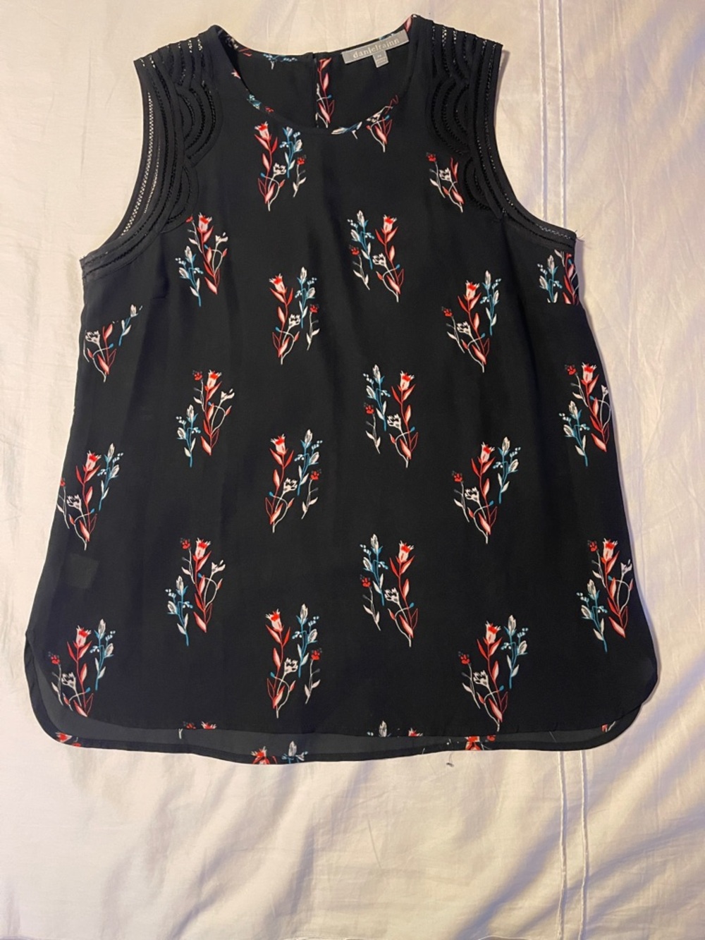 Daniel Rainn Black Tank Top with Red & Blue Floral Print